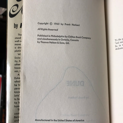 Dune - Frank Herbert - 1st Book Club Edition - 1861 Code On Back of Dust Jacket - 1965