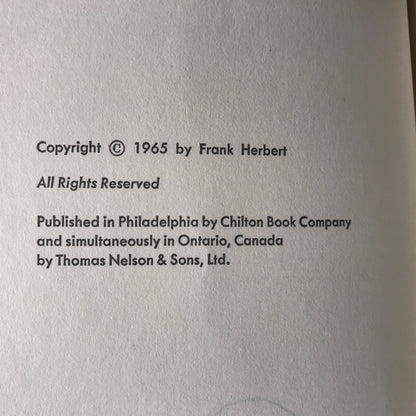 Dune - Frank Herbert - 1st Book Club Edition - 1861 Code On Back of Dust Jacket - 1965