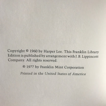 To Kill A Mockingbird - Harper Lee - Franklin Library - 1977