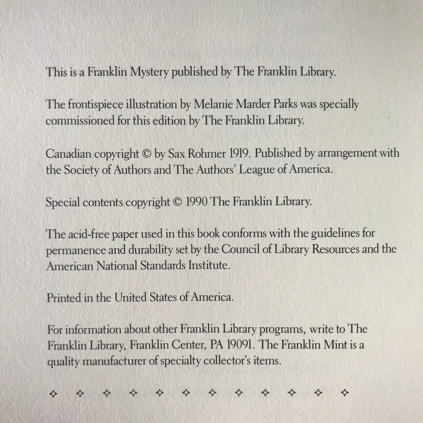 The Insidious Dr. Fu-Manchu - Sax Rohmer - Franklin Library - 1990
