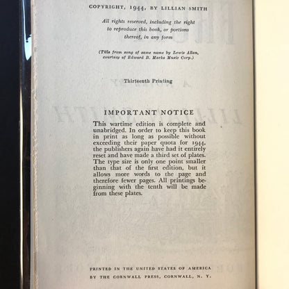 Strange Fruit - Lillian Smith - 13th Printing - 1944