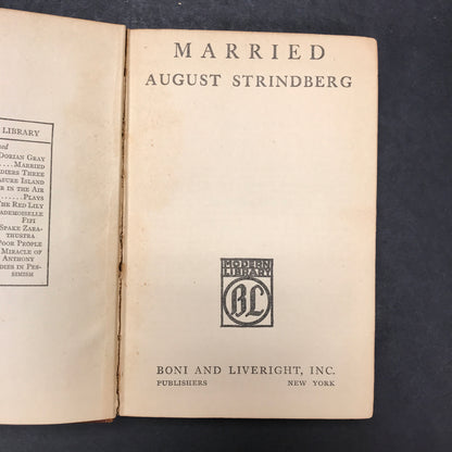 Married - August Strindberg - Modern Library - One of the First Twelve Modern Library Books -1917