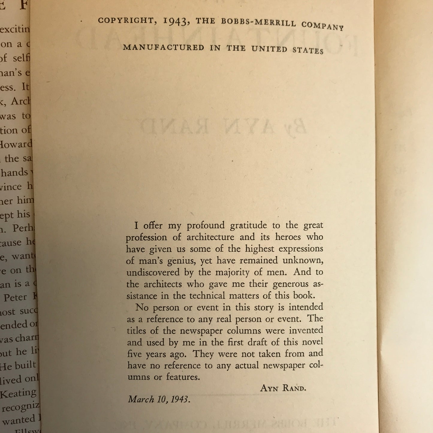 The Fountainhead - Ayn Rand - Early State with Errors pointing to Early - 1943