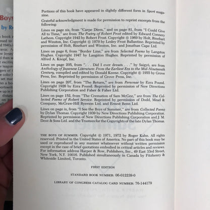 The Boys of Summer - Roger Kahn - 1st Edition - 1972