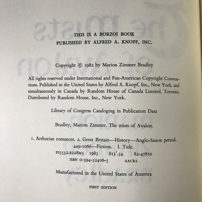 The Mists of Avalon - Marion Zimmer Bradley - 1982 - First Edition