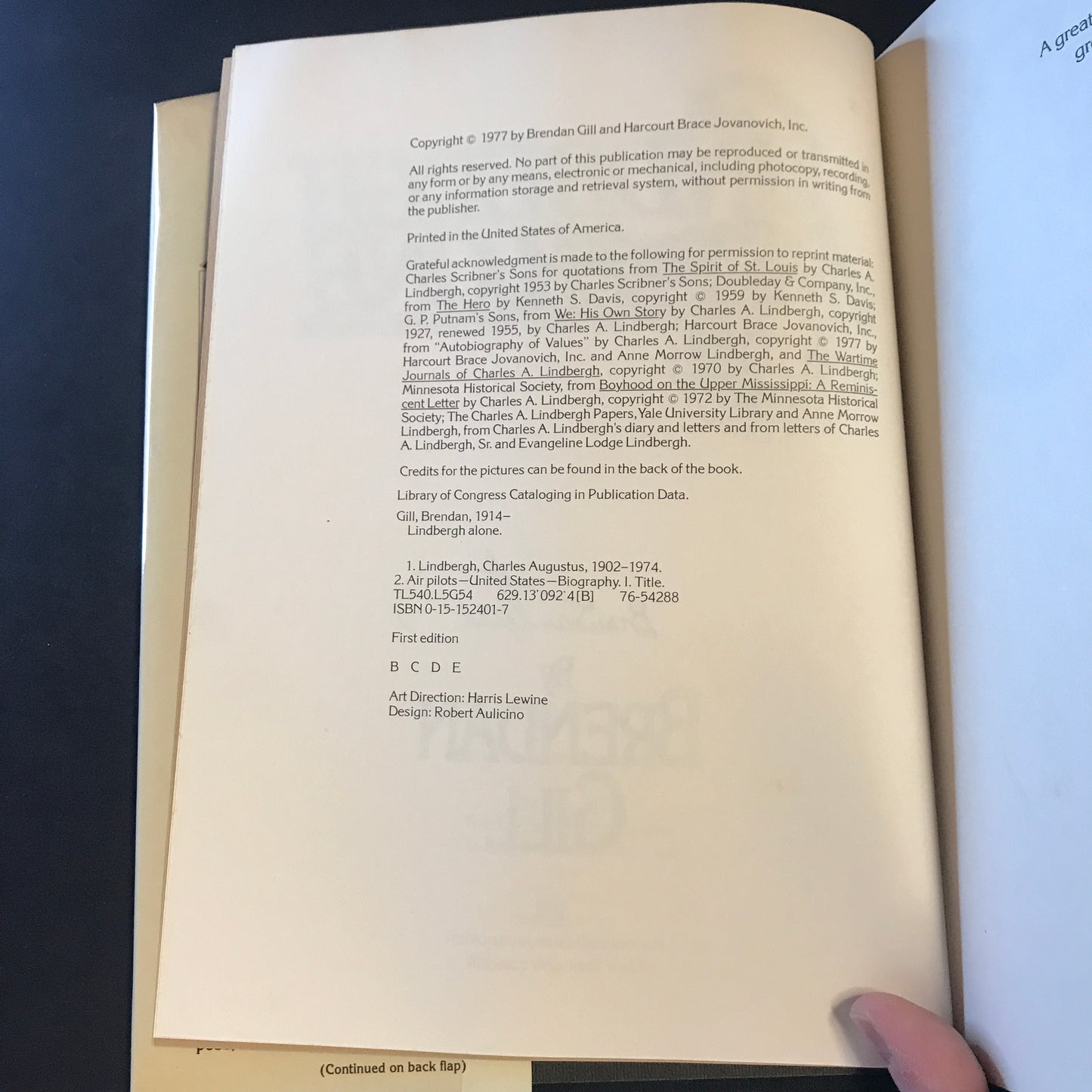 Lindbergh Alone - Brenden Gill - Signed - 1st Edition - 1977