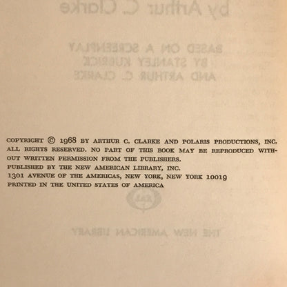 2001: A Space Odyssey - Arthur C. Clarke - Book Club Edition - 1968