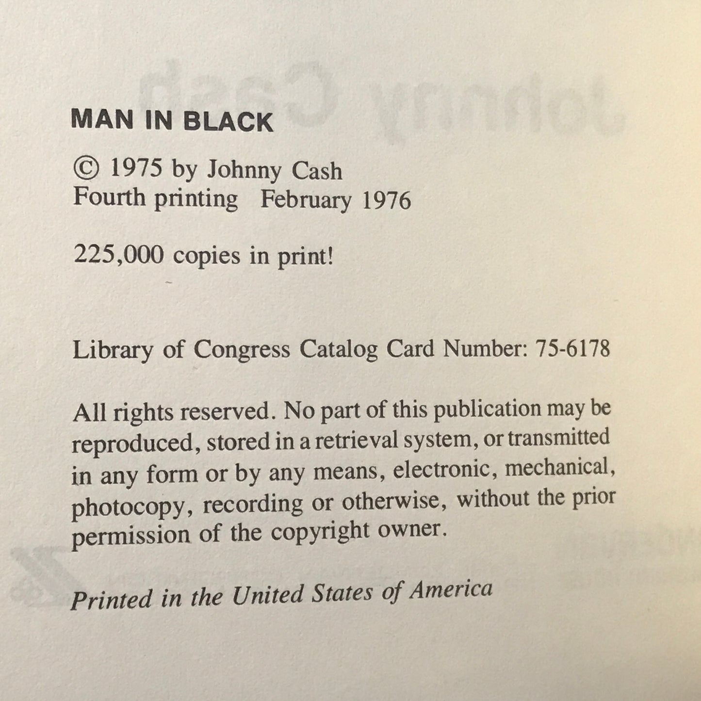 Man In Black - Johnny Cash - Signed - 1st Edition - 4th Print - 1976