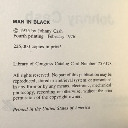 Man In Black - Johnny Cash - Signed - 1st Edition - 4th Print - 1976