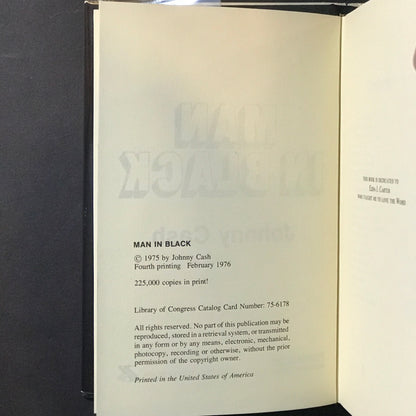 Man In Black - Johnny Cash - Signed - 1st Edition - 4th Print - 1976