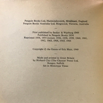 Nineteen Eighty-Four - George Orwell - Early Print - 1966
