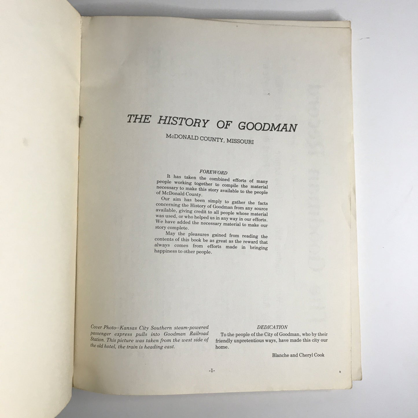 The History of Goodman - Blanche and Cheryl Cook - Missouri - 1976
