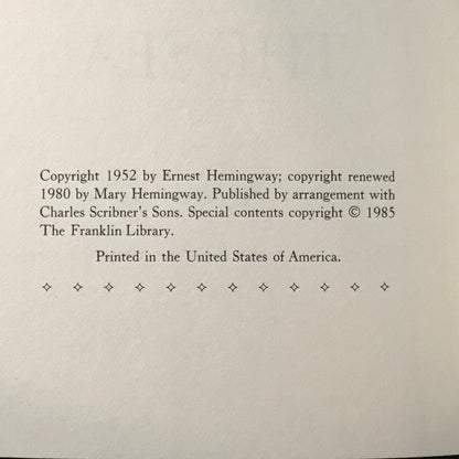 The Old Man and the Sea - Ernest Hemmingway - Franklin Library - 1985
