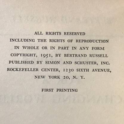 New Hopes for a Changing World - Bertrand Russell - 1st Edition - 1951