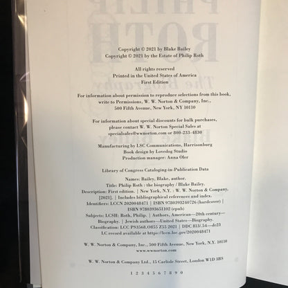 Philip Roth The Biography - Blake Bailey - 1st Edition - 2021