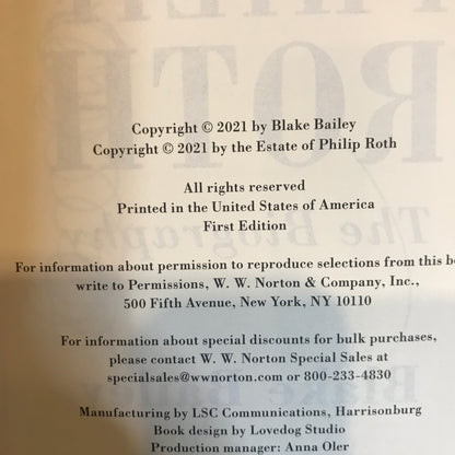 Philip Roth The Biography - Blake Bailey - 1st Edition - 2021