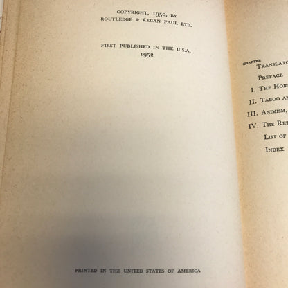 Totem and Taboo - Sigmund Freud - 1st United States Edition - 1952