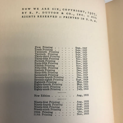 Now We Are Six - A. A. Milne - 113th Printing - 1935