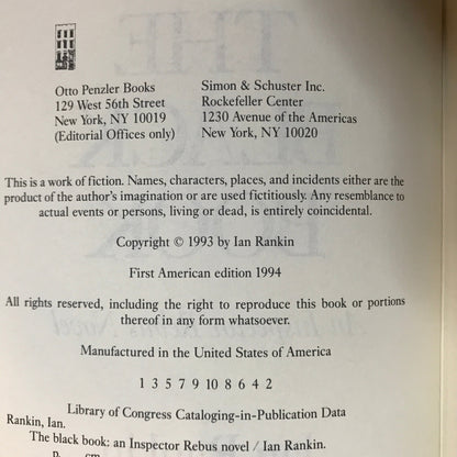 The Black Book - Ian Rankin - 1st American Edition - 1994