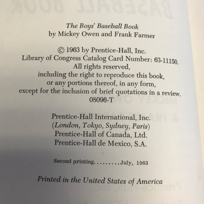 The Boys' Baseball Book - Mickey Owen and Frank Farmer - 2nd Print - 1963