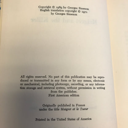 Maigret and the Killer - Georges Simenon - Book Club Edition - Stated 1st - 1969