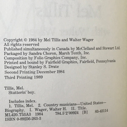 Stutterin' Boy - Mel Tillis - Signed - 1989