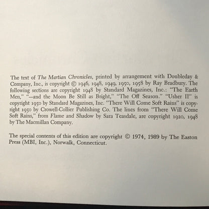 The Martian Chronicles - Ray Bradbury - Signed - 1st Thus - Easton Press - 1989