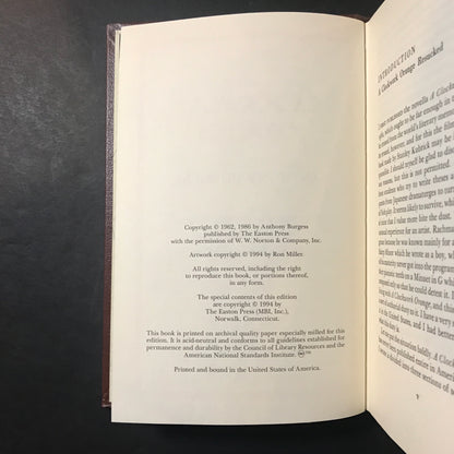 A Clockwork Orange - Anthony Burgess - 1st Thus - Easton Press - 1994