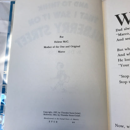 And To Think I Saw It On Mulberry Street - Dr. Seuss - 1964 - Early Print - Book Club Edition