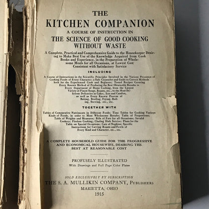 The Kitchen Companion - S. A. Mullikin Company - 1915 - Loose Pages, Cover, and Spine