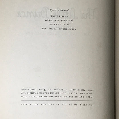 The Little Prince - Antoine De Saint-Exupery - 1948 - Later Print - Harcourt Published
