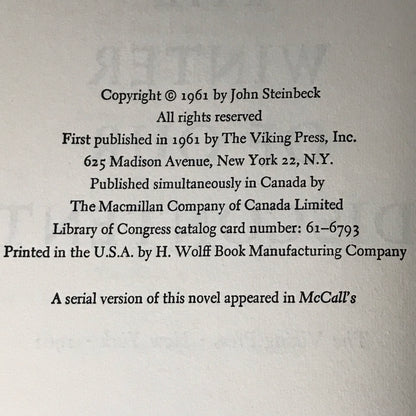 The Winter of our Discontent - John Steinbeck - 1961 - 1st Trade Edition