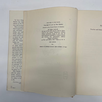 Love Song to the Plains - Mari Sandoz - First Edition - 1961