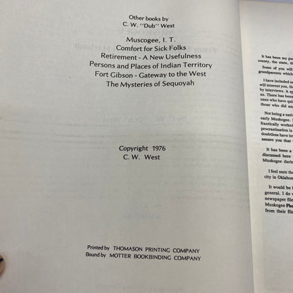 Muskogee from Statehood to Pearl Harbour - C. W. “Dub” West - Signed - 1976