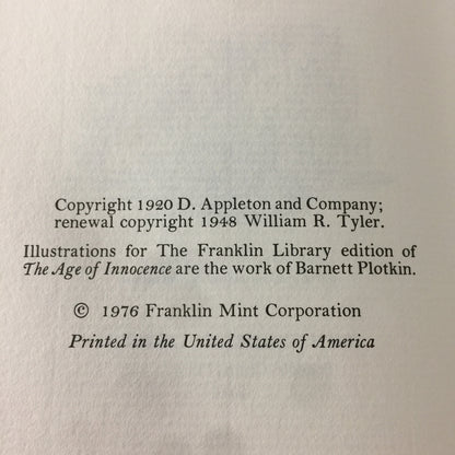 The Age of Innocence - Edith Wharton - Franklin Library - Limited Edition - 1976