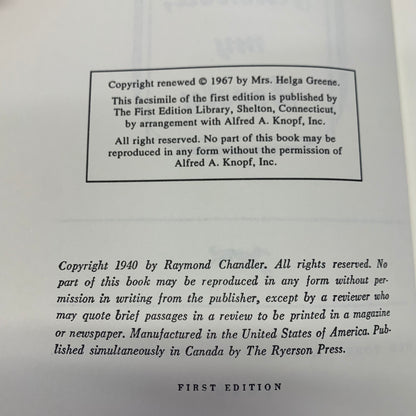 Farewell, My Lovely - Raymond Chandler - Facsimile First Edition - Facsimile Dust Cover - 1967