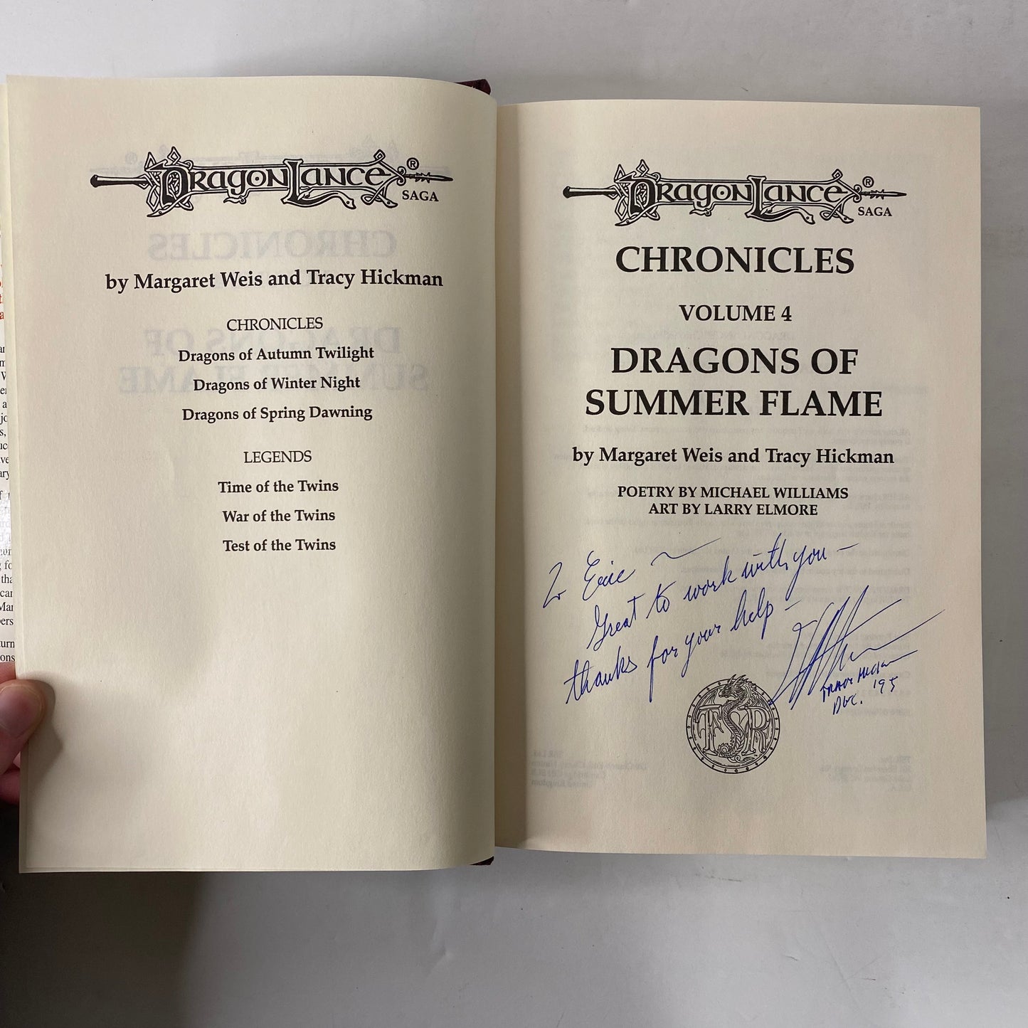 Dragons of Summer Flame - Margaret Weis and Tracy Hickman - Signed by Hickman - Association Copy - 1st Edition -1995