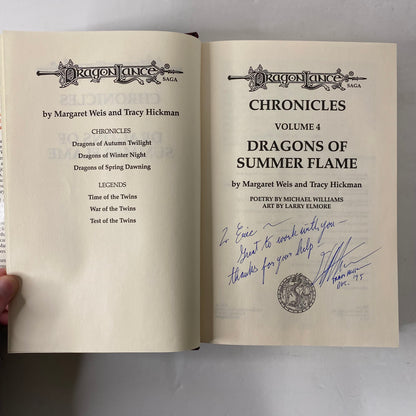 Dragons of Summer Flame - Margaret Weis and Tracy Hickman - Signed by Hickman - Association Copy - 1st Edition -1995