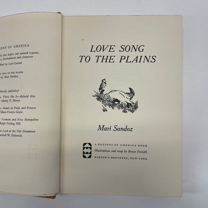 Love Song to the Plains - Mari Sandoz - First Edition - 1961
