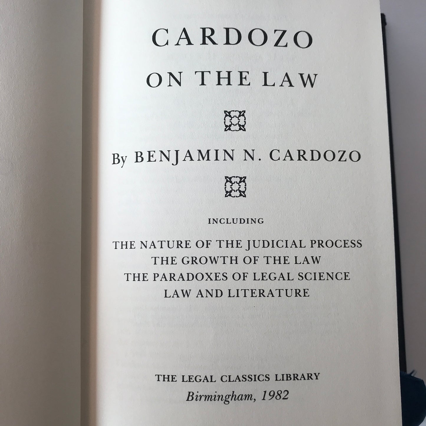 Cardozo on the Law - Benjamin N. Cardozo - 1982