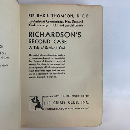 Richard's Second Case - Sir Basil Thomson - 1st Edition - 1934