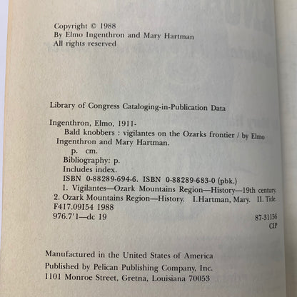 Bald Knobbers - Mary Hartman and Elmo Ingenthron - 1st Edition - 1988
