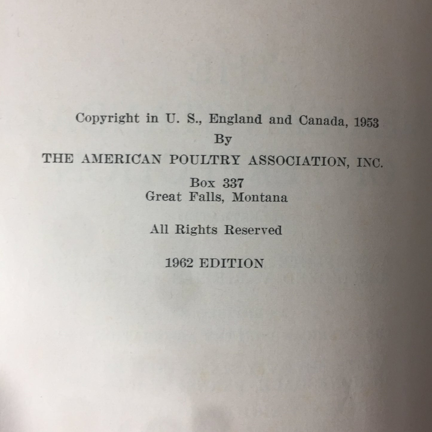 Standard of Perfection for Domesticated Land and Water Fowl - American Poultry - 1962
