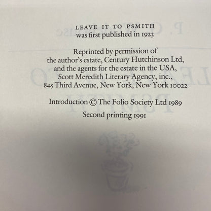 Leave it to Psmith - P. G. Wodehouse - Folio Society - 2nd Print - 1991