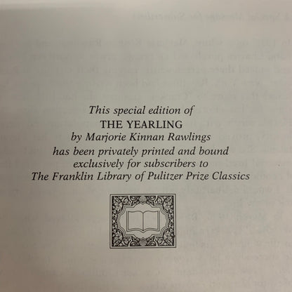The Yearling - Marjorie Kinnan Rawlings - The Franklin Library - 1984