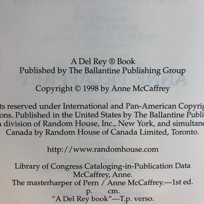The Masterharper of Pern - Anne McCaffrey - 1st Edition - 1998