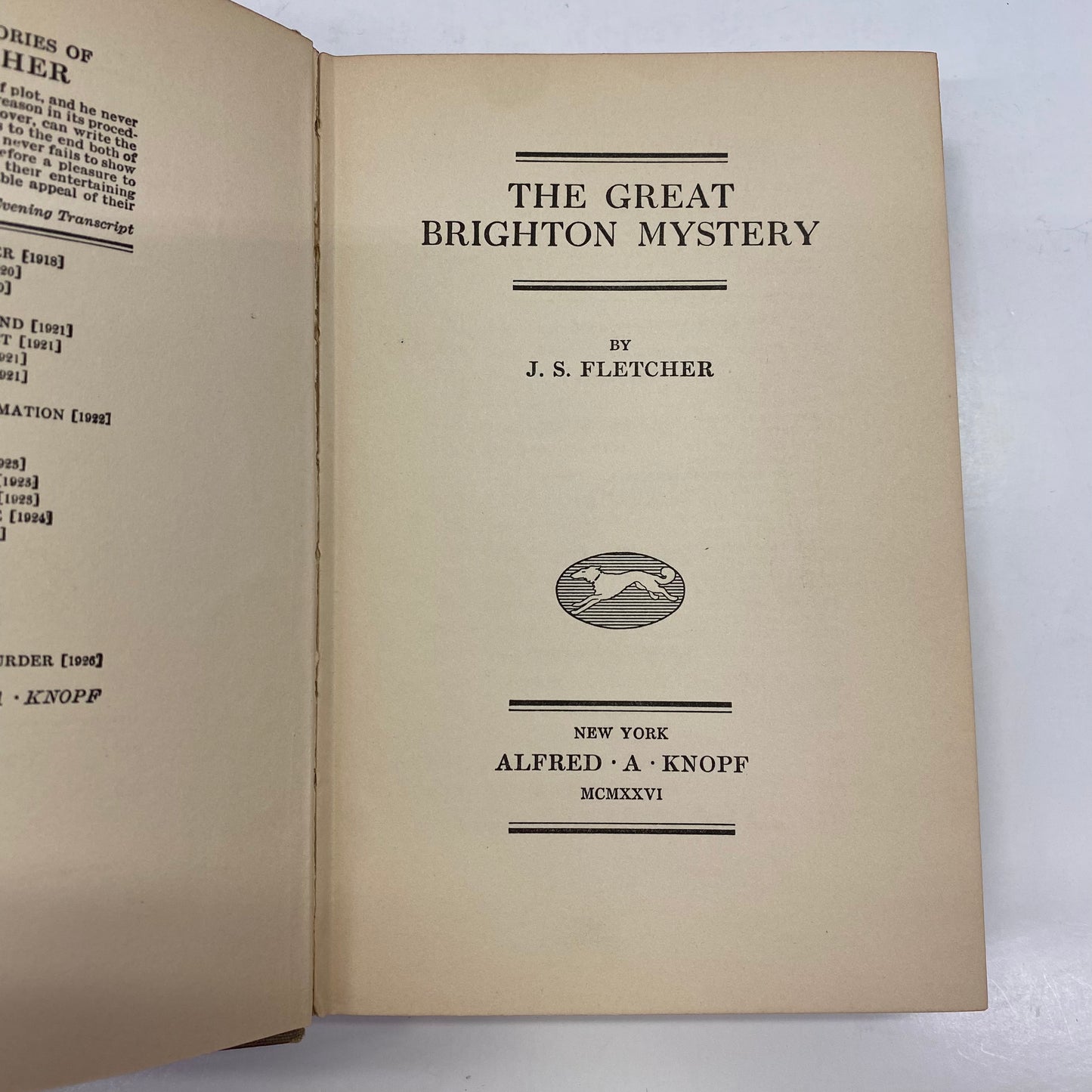 The Great Brighton Mystery - J.S. Fletcher - 1st Edition - 1926