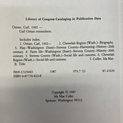Carl Oman Remembers - Carl Oman and Ida Mae Culler - Signed - 1987
