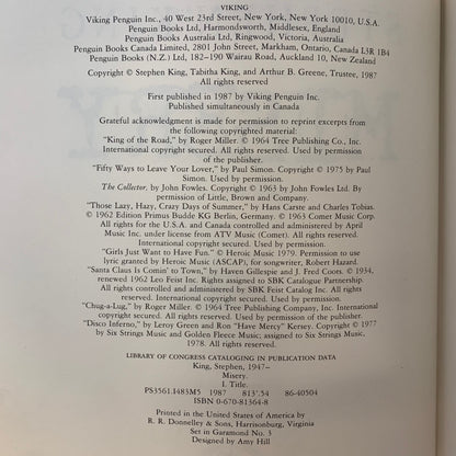 Misery - Stephen King - First Edition - 1987