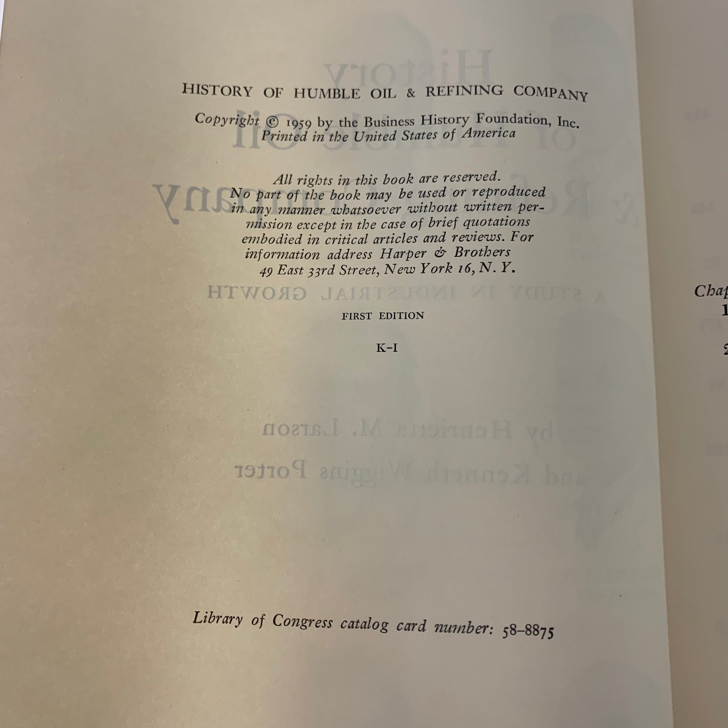 History of Humble Oil and Refining Company - Henrietta Larson and Kenneth Porter - 1st Edition - 1959
